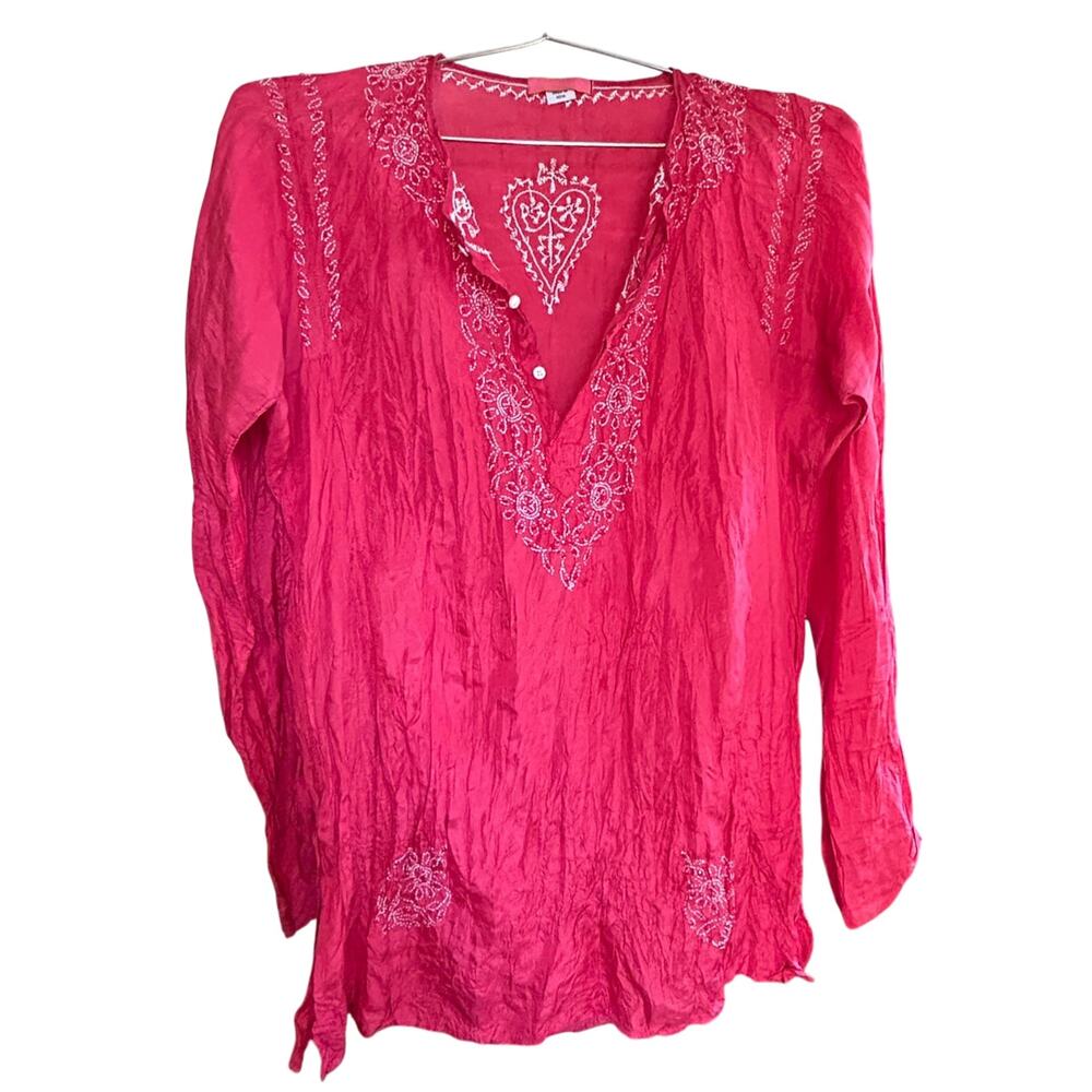 Vintage 100% Silk Embroidered Boho Top Raspberry Y2K One Size
